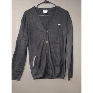 Lacoste Mens VNTG Wool Cardigan Sweater In Black Size 5/ Large